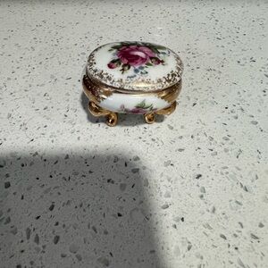 Vintage Floral Trinket Box with Gold Accents